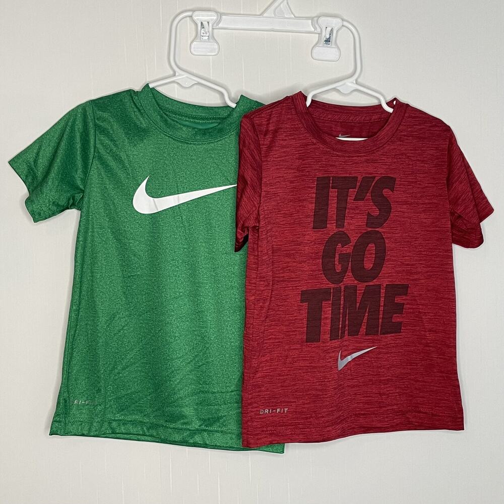 The Nike Tee Dry Fit Athletic Cut Tops x 2 Red and Green Size 4-5